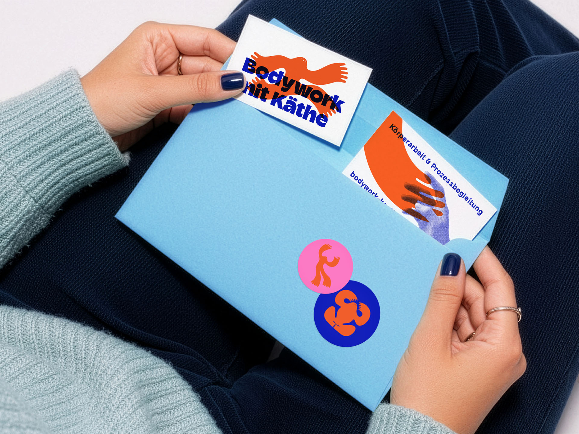 Bodywork mit Kaethe Stationary consisting of an envelope and business cards.